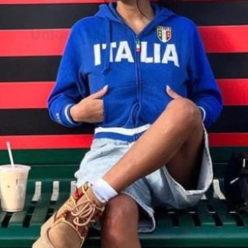 Veste à capuche à motif brodé Italie Y2k